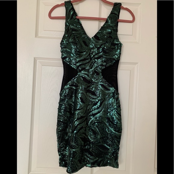 Emerald Green Glitter Scale Mini Dress - Picture 1 of 5